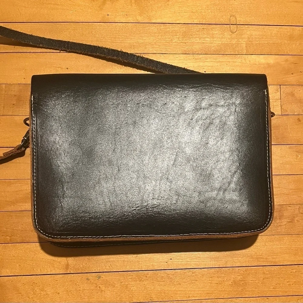 Black and Blue Medium Size Leather Bag